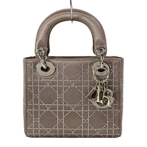 DIOR/ChristianDior Lady Dior Mini Bag - Pink Brown Satin Handbag - Picture 1 of 16